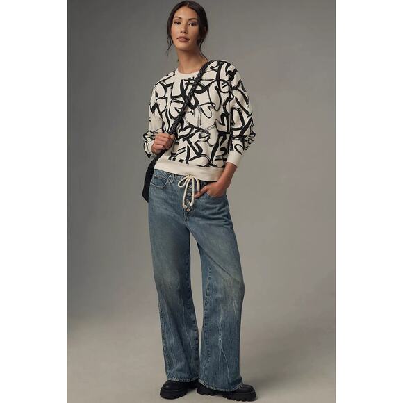 Maeve Anthropologie Heart Printed Sweatshirt 100% Cotton Size X-Small - Picture 11 of 12